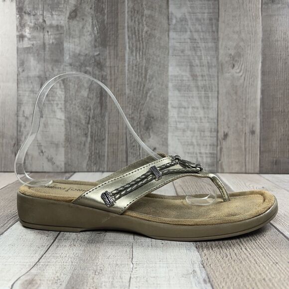 Minnetonka Women's Silverthorne Thong Sandals Flip Flops Leather Gold Size 9 - Picture 9 of 13